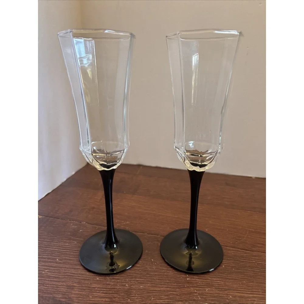 VTG LUMINARC FRANCE Crystal Octime Stem Champagne Fluted Glasses 8.5/8 Set Of 2